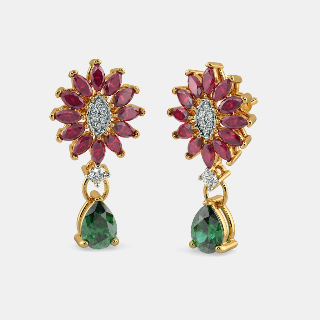 Entrancing Emerald and Ruby Drop Earrings