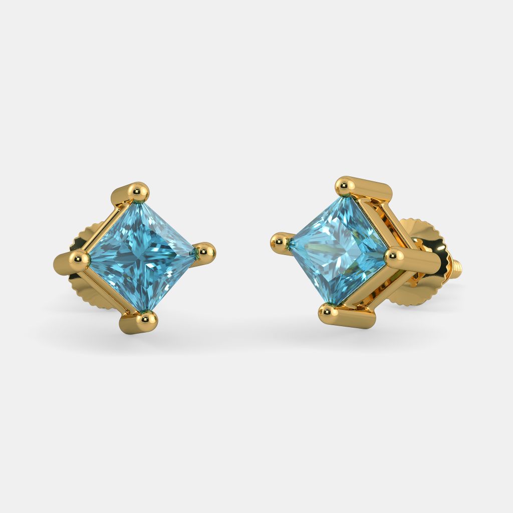 Cherry Sapphire Blue Silver Polish Diamond Stud Earrings