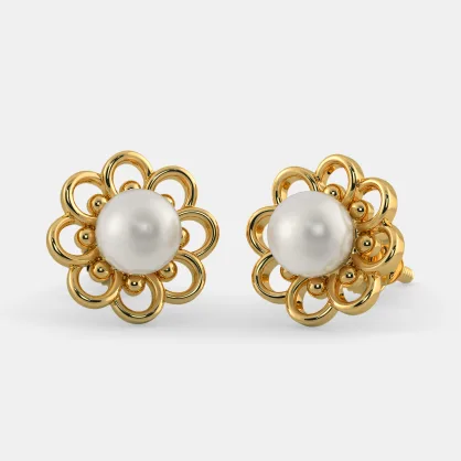 Bewitching 18 Karat Gold And Pearl Stud Earrings
